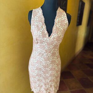 Vintage Y2K Selections Bodycon Mini Dress — Textured Knit, Blush Pink & Cream Le